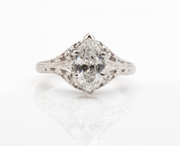Marquise Brilliant Cut Diamond and Platinum Ring